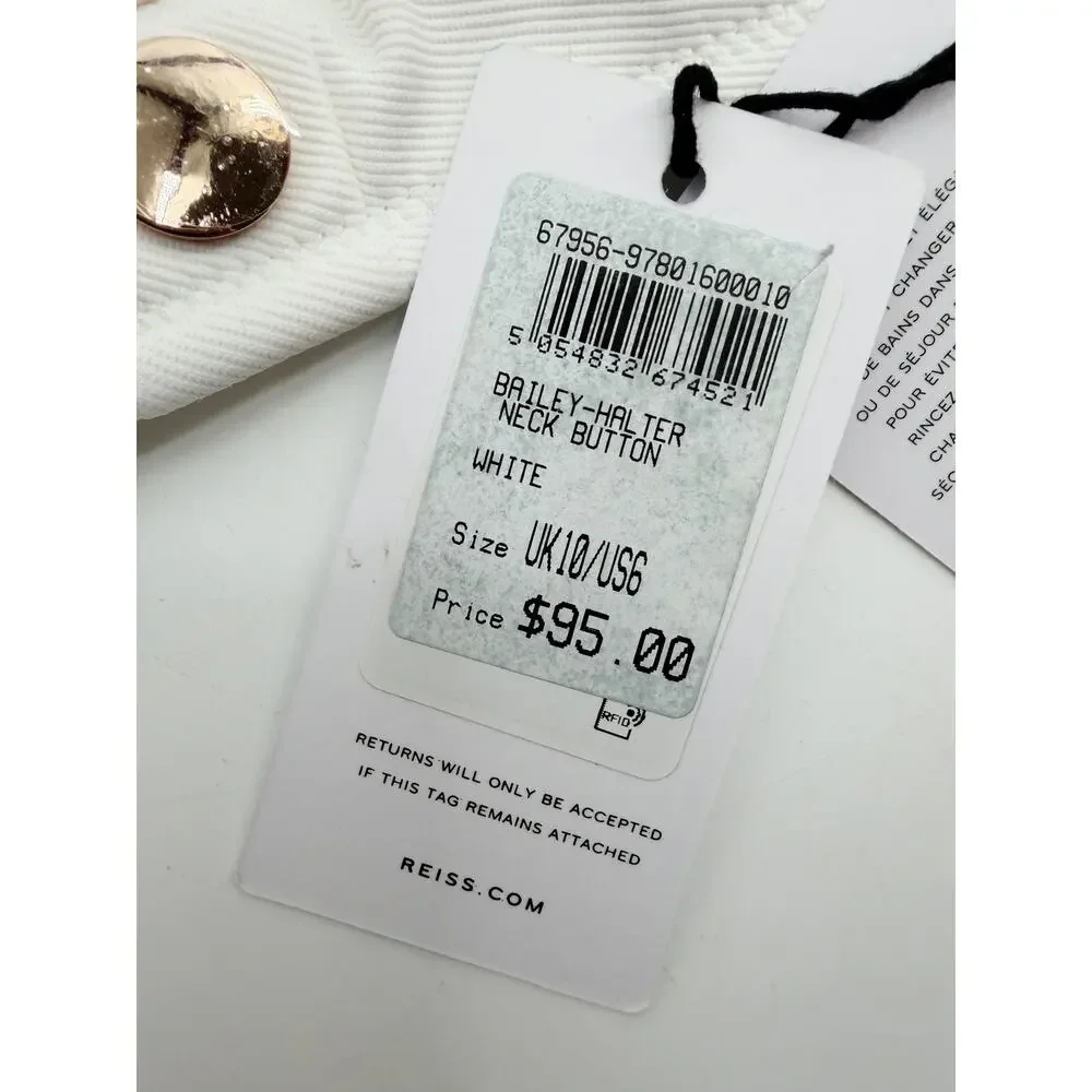 REISS Bikini Top Size 6 NEW White w/ Button Swim Separates Swimsuit Bailey